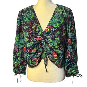 Zara Trafaluc Collection Women's Green Multicolor Floral Tropical Crop Top